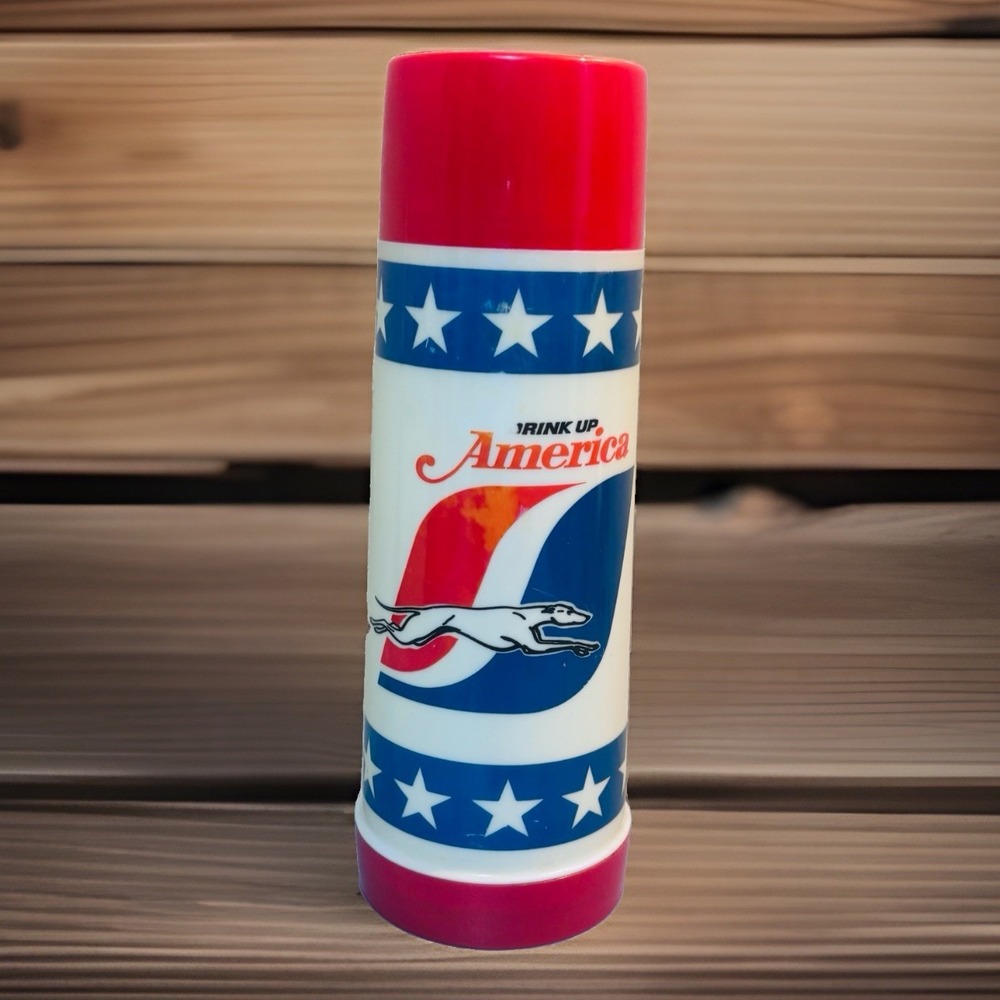 Greyhound Insulated Travel Thermos 1976 Bicentennial 10" Bus Drink Up America